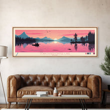 Cargar imagen en el visor de la galería, Cobbosseecontee Lake Maine Framed Canvas Print, Midcentury Modern Panoramic Wall Art, Living Room Decor, Pop Art, Travel Poster Art, Scenic Nature Painting, Lake House Decor