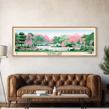 Cargar imagen en el visor de la galería, Conway Lake New Hamphire Framed Canvas Print, Pop Art Panoramic Travel Poster, Midcentury Modern, Wall Art, Scenic Nature Painting, Bedroom Decor, Living Room Art