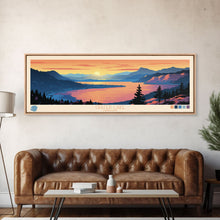 Load image into Gallery viewer, Crater Lake Oregon Framed Canvas Print, Pop Art Panoramic Travel Poster, Midcentury Modern, Wall Art, Scenic Nature Painting, Bedroom Decor, Living Room Art