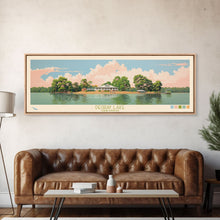 Load image into Gallery viewer, DeGray Lake Arkansas Framed Canvas Print, Midcentury Modern Panoramic Wall Art, Bedroom Decor, Pop Art, Travel Poster Art, Scenic Nature Painting