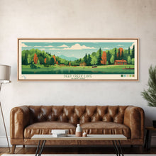 Load image into Gallery viewer, Deep Creek Lake Maryland Framed Canvas Print, Midcentury Modern Panoramic Wall Art, Bedroom Decor, Pop Art, Travel Poster Art, Scenic Nature Painting