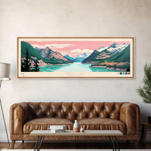 Load image into Gallery viewer, Diablo Lake Washington Framed Canvas Print, Midcentury Modern Panoramic Wall Art, Bedroom Decor, Pop Art, Travel Poster Art, Scenic Nature Painting
