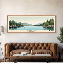 Load image into Gallery viewer, Donner Lake California Framed Canvas Print, Midcentury Modern Panoramic Wall Art, Bedroom Decor, Pop Art, Travel Poster Art, Scenic Nature Painting