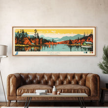 Load image into Gallery viewer, Echo Lake Montana Framed Canvas Print, Panoramic Wall Art, Midcentury Modern, Pop Art, Living Room Decor, Travel Poster, Nature Art