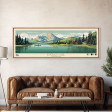 Load image into Gallery viewer, Emerald Lake Colorado Framed Canvas Print, Panoramic Art, Midcentury Modern, Pop Art, Living Room Wall Art, Travel Poster, Lake Art