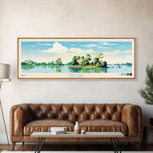Load image into Gallery viewer, Enid Lake Mississippi Framed Canvas Print, Panoramic Art, Midcentury Modern, Pop Art, Living Room Decor, Travel Poster, Lake Painting