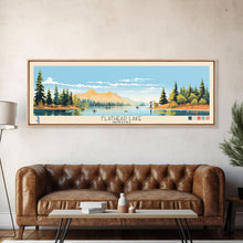 Carregar imagem no visualizador da galeria, Flathead Lake Montana Framed Canvas Print, Panoramic Wall Art, Midcentury Modern, Pop Art, Bedroom Decor, Travel Poster, Nature Painting, Artistic Decor