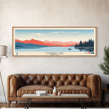 Carregar imagem no visualizador da galeria, Flathead Lake Montana Framed Canvas Print, Panoramic Wall Art, Midcentury Modern, Pop Art, Bedroom Decor, Travel Poster, Nature Art, Artistic Decor