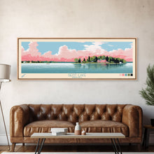 Load image into Gallery viewer, Geist Lake Indiana Framed Canvas Print, Panoramic Art, Midcentury Modern, Pop Art, Living Room Decor, Travel Poster, Nature Art, Wall Art