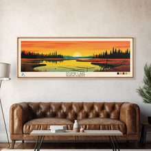 Load image into Gallery viewer, Stump Lake, North Dakota Framed Canvas Print, Lake House Art, Midcentury Modern Decor, Pop Art, Travel Poster, Living Room Wall Art