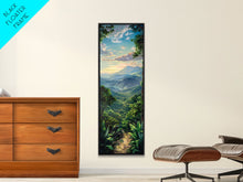 Load image into Gallery viewer, Jungle Landscape Canvas Painting, Tropical Wall Art Print, Mountain Art Printed on Framed Canvas, Oversized Narrow Landscape Art