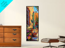 Load image into Gallery viewer, Colorful Canvas Painting of Cactus Framed, Botanical Wall Art Print, Spanish Inspired Canvas Painting, Long and Narrow Living Room Wall Art