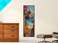 Load image into Gallery viewer, Coastal Wall Art Framed and Printed on Canvas, Surf Wall Art, Textured Canvas Painting Framed, Narrow Modern Wall Art for Office