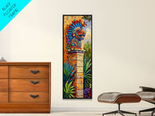 Load image into Gallery viewer, Aztec Inspired Canvas Painting Framed and Printed, Long Narrow Wall Art for Large Space, Beach House Wall Art, Tropical Wall Art Print