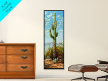 Load image into Gallery viewer, Framed Printed Acrylic Canvas Painting of Saguaro Cactus, Colorful Desert Art Print, Modern Western Wall Art Print, Office Wall Decor