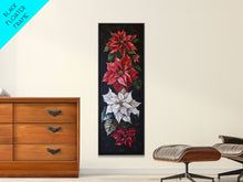 Cargar imagen en el visor de la galería, Colorful Botanical Poinsettia Canvas Art Printed and Framed, Vertical Tall and Narrow Floral Art Print, Modern Wall Art, Housewarming Gift