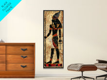 Load image into Gallery viewer, Egyptian Art Depiction of Osiris - Framed Canvas Print, Midcentury Modern Wall Art, Skinny Art, Tall Art, Living Room Decor