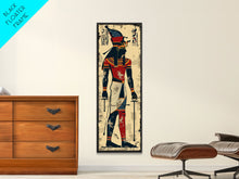 Load image into Gallery viewer, Egyptian Art Depiction of Horus - Framed Canvas Print, Midcentury Modern Wall Art, Skinny Art, Tall Art, Living Room Decor