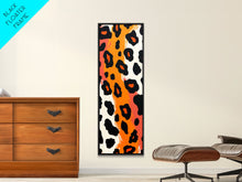 Load image into Gallery viewer, Bold Leopard Print in Orange and Black - Framed Canvas Print, Midcentury Modern Wall Art, Skinny Art, Tall Art, Living Room Decor