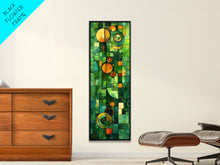 Carregar imagem no visualizador da galeria, Geometric Abstract Art in Green and Yellow Tones - Framed Canvas Print, Midcentury Modern Art, Skinny Art, Tall Art, Living Room Wall Decor, Boho Art