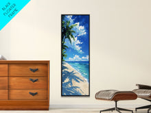 Load image into Gallery viewer, Crystal Clear Waters And Palm Trees On A Sandy Beach Skinny Art Framed Canvas Print For Bedroom Or Guest Room Decor