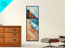 Load image into Gallery viewer, Coastal Tree Branches Overlooking Ocean Waves at Sunset, Modern Framed Canvas Print, Perfect for Seascape and Beach Wall Art Lovers