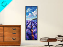 Carregar imagem no visualizador da galeria, Expansive Lavender Fields Under a Bright Sky, Skinny and Tall Art, Bold Framed Canvas Print, Landscape Wall Art
