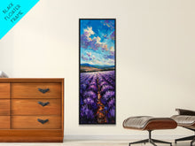 Carregar imagem no visualizador da galeria, Framed Canvas Print of Wide Lavender Fields Under a Bright Sky Featuring Skinny Tall Art for Stunning Wall Decor in Home or Office