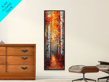 Carregar imagem no visualizador da galeria, Fall Birch Tree Forest, Framed Canvas Print, Skinny / Tall Wall Art, Living Room Decor, Landscape Painting, Nature Decor