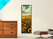 Cargar imagen en el visor de la galería, Bright Sunflowers Field Warm Countryside Farmhouse Wall Art Framed Canvas Print Tall Art Ukiyo-e Japanese Style Art