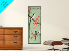 Load image into Gallery viewer, Elegant Birds on Branches Skinny Art Tall Art Japanese Ukiyo-e Inspired Bird and Nature Framed Canvas Print