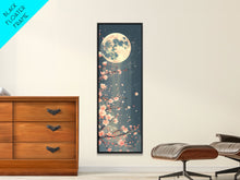 Carregar imagem no visualizador da galeria, Full Moon with Cherry Blossom Ukiyo-e Art, Framed Canvas Print Perfect for Skinny and Tall Spaces, Japanese Style Art