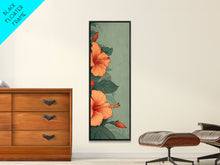 Cargar imagen en el visor de la galería, Bright Hibiscus Flowers Ukiyo-e Inspired Art, Framed Canvas Print Ideal for Tall Skinny Spaces, Japanese Floral Design