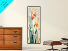 Carregar imagem no visualizador da galeria, Abstract Tulips, Pastel Colors, Japanese Art, Skinny Art, Tall Art, Framed Canvas Print, Ukiyo-e Style