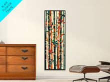 Cargar imagen en el visor de la galería, Colorful Bamboo Forest Skinny Art Ukiyo-e Tall Framed Canvas Print in Bright Autumn Hues