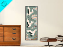 Load image into Gallery viewer, Cranes In Flight Framed Canvas Print, Traditional Japanese Art With Soft Colors And Detailed Wings, Wall Art Ready To Hang