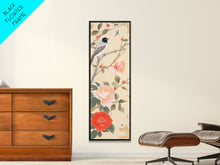Load image into Gallery viewer, Bird On Branch With Red Peonies And Green Leaves Tall Art Skinny Art Framed Canvas Print Japanese Style Art Ukiyo-e Wood Block Print