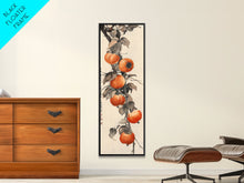 Load image into Gallery viewer, Bountiful Persimmons On Tree Branch Skinny Art Tall Art Framed Canvas Print Japanese Style Art Ukiyo-e Art Wood Block Print Seasonal Natural