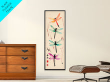 Load image into Gallery viewer, Dragonflies In Flight With Delicate Details Japanese Style Framed Canvas Print, Wall Art Ready To Hang For Nature Lovers