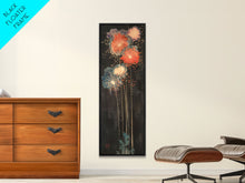 Cargar imagen en el visor de la galería, Colorful Fireworks Display Against A Dark Night Sky, Skinny Art Tall Wall Art Framed Canvas Print Japanese Style Art