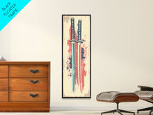 Carregar imagem no visualizador da galeria, Abstract Samurai Swords Framed Canvas Print Ukiyo-e Art Japanese Style Tall Art Skinny Art Wood Block Print