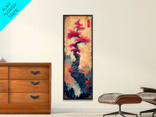 Load image into Gallery viewer, Bonsai Tree With Red Leaves On Gradient Background Wood Block Print Ukiyo-e Wall Art Tall Art Skinny Art Japanese Style