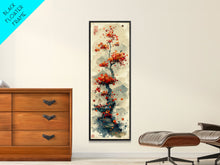 Carregar imagem no visualizador da galeria, Autumn Bonsai Tree Traditional Japanese Style Nature Art On Framed Canvas Print In Ukiyo-e Art Design Tall Skinny Wood Block Wall Decor