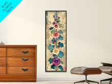 Cargar imagen en el visor de la galería, Colorful Hollyhock Flowers Traditional Japanese Woodblock Style Tall Skinny Framed Canvas Print Wall Art