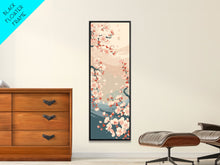 Cargar imagen en el visor de la galería, Cherry Blossom Branches Pale Background Japanese Style Tall Skinny Framed Canvas Print Wall Art