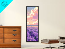 Carregar imagem no visualizador da galeria, Expansive Lavender Field Beneath a Dramatic Cloudy Sky in Warm Pastel Hues Ukiyo-e Art Japanese Framed Canvas Print Skinny Tall Art