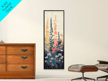 Carregar imagem no visualizador da galeria, Framed Canvas Print Of Elegant Wildflowers Set Against A Soft Background, Skinny Art, Tall Art, Japanese Style Art, Ukiyo-e Art, Wood Block Print