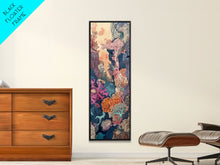 Carregar imagem no visualizador da galeria, Framed Canvas Print Of A Coral Reef Scene Filled With Vibrant Marine Life, Skinny Art, Tall Art, Japanese Style Art, Ukiyo-e Art, Wood Block Print