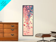 Cargar imagen en el visor de la galería, Cascading Pink Petals In Delicate Canvas, Tall Skinny Framed Wall Art For Feng Shui-Inspired Spaces, Japanese Style Art