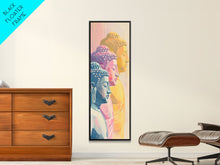 Cargar imagen en el visor de la galería, Colorful Buddha Statues Skinny Art Wood Block Print Japanese Style Art Framed Canvas Print Tall Art Ukiyo-e Art